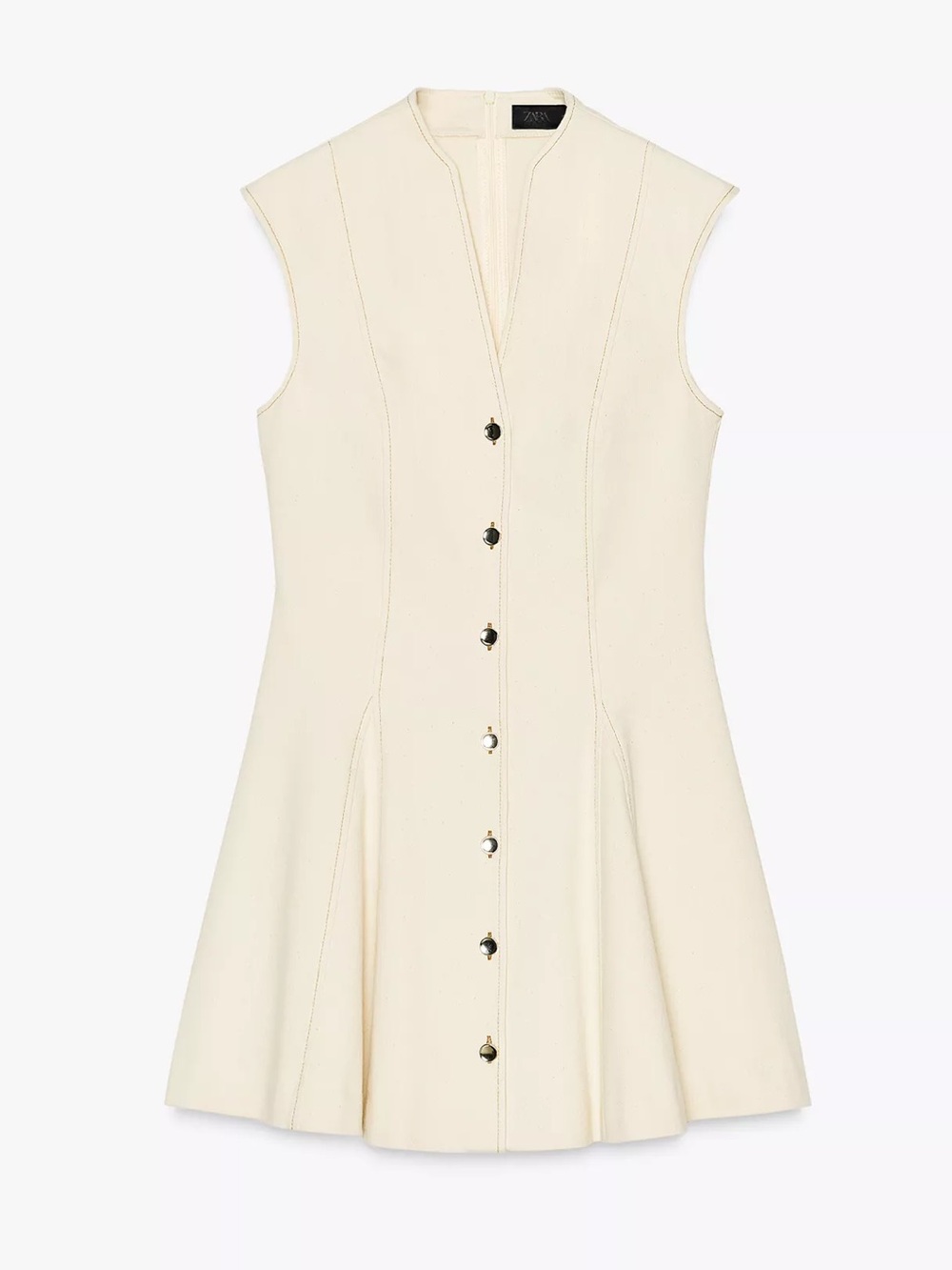 Zara Cream Sleeveless Button-Front Mini Dress NEW